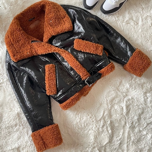 Blank NYC Faux Leather Shearling Trim Moto Jacket – Women’s Size S